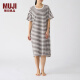 无印良品MUJI 女式 凉感天竺编织 短袖家居睡裙 女夏季 FD13CC4S 棕色条纹 L-XL（170/92A）