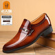 老人頭男鞋新品商務(wù)正裝皮鞋男真皮英倫休閑鞋套腳男士亮面婚鞋子 套腳款-棕色 41