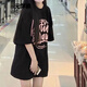 T恤女上衣打底衫夏季原宿ins風(fēng)夏季新款BF潮牌字母印花短袖T恤女學(xué)生韓版寬松上衣 黑色 M 86-105斤