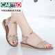卡帝樂鱷魚（CARTELO）新品高檔真皮涼鞋女平底女鞋2025夏季坡跟軟底仙女風(fēng)百搭低跟