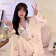 栢啟歆 睡衣女兩件套夏季薄款冰絲高級(jí)感長(zhǎng)袖休閑透氣開(kāi)衫家居服套裝 雙長(zhǎng)-法斗犬（優(yōu)質(zhì)推薦款） L 【建議95-120斤】