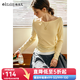 Olrain歐芮兒黃色法式T恤女春季2025新款假兩件一字領(lǐng)溫柔風(fēng)上衣 黃色 M