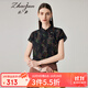 兆君2024春夏真絲新款中式立領(lǐng)印花上衣女優(yōu)雅端莊短袖桑蠶絲女裝 黑色 L