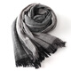 弗瑪恩棉麻圍巾男士春秋冬季薄款洋氣百搭文藝黑色深灰色亞麻圍脖女時(shí)尚 麻黑麻灰拼色