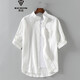 席臣夏季立領(lǐng)短袖短袖襯衫潮男士大碼純棉休閑港風(fēng)襯衣 白色 2XL（150-165斤）