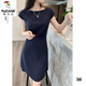 啄木鳥(niǎo)醋酸a字連衣裙女2024夏季高端名媛中長(cháng)款小香風(fēng)簡(jiǎn)約通勤純色裙子 587藏青色 L