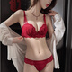 杰里·莫克本命年紅色內衣女套裝小胸聚攏收副乳上托性感蕾絲新娘專(zhuān)用文胸 酒紅色套裝 75B A/34AB【聚攏顯大2cm】