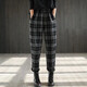 麥雪人毛呢格子休閑褲女2025秋冬季新款高腰時(shí)尚寬松顯高百搭哈倫褲女潮 黑色【不加絨】 L 建議105-120斤