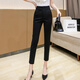 西裝褲九分女褲小個(gè)子2021新款高腰西褲顯瘦白色職業(yè)小腳褲夏薄款 黑色 S