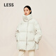 LESS【0壓系列】冬圍裹領(lǐng)羽絨服女廓形寬松中長方格外套2O0C13530 110米白 M