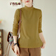 子牧棉麻秋裝 女韓版百搭內里磨毛打底衫上衣半高領(lǐng)內搭長(cháng)袖小衫6603 黃綠色半高領(lǐng)(內里磨毛) XL (建議125-140斤)