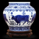 傲世景德鎮陶瓷器新中式青花瓷工藝品禮物客廳擺件玄關(guān)書(shū)房辦公室擺設 青花五牛圖罐+底座+證書(shū)