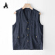 AMIAMORING亞麻馬甲男士休閑夏季薄款寬松坎肩日系潮流背心午休棉麻舒適外套 青藍色 常規 100%亞麻 XL