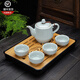 連山閣 汝窯過(guò)濾茶壺單壺內置網(wǎng)隔內膽紅茶泡茶器大號功夫茶具開(kāi)片可養陶瓷大容量泡茶壺禮品 月白汝窯過(guò)濾茶壺410ml一壺四杯+黑色如意盤(pán)