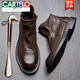 卡帝樂(lè )鱷魚(yú)（CARTELO）秋季復古馬丁靴男士英倫風(fēng)高幫真皮靴子頭層牛皮短靴低幫切爾西靴 咖啡色單層 41