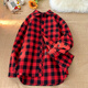 稻草人格子襯衫男長(cháng)袖春秋季新款寬松大碼襯衣男士休閑外套上衣 紅格 C2162 A007 XL