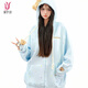 緣夢(mèng)韻彩色波點(diǎn)可愛(ài)毛絨連帽衛衣男女春秋設計感可拆卸小熊開(kāi)衫拉鏈外套 藍色 L
