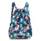 OLOEY抽繩束口袋花布包中老年雙肩包買(mǎi)菜購物袋方便袋大容量防水背包女 復古藍花