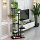 贏(yíng)百年花架置物架陽(yáng)臺客廳綠蘿架室內多層落地式花盆架移動(dòng)帶輪烤漆鋼架 1.5米黑架+黑色石紋板左高款