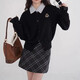 KAHTOP2025春秋新款學(xué)院風(fēng)POLO領(lǐng)假兩件拼接針織衫女毛衣開衫WTC 黑色開衫 均碼