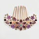 芠拉韓版精致水晶鑲鉆七齒發(fā)梳插梳后腦勺花朵盤(pán)發(fā)卡子發(fā)叉頭飾品 A942-3紫色花玫瑰金A22-204