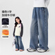 左西女童加絨褲子2025新款秋冬款兒童保暖牛仔褲女孩長(cháng)褲 牛仔色 140