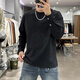 安初夏春秋純色衛衣男修身內搭開(kāi)衩長(cháng)袖t恤男士套頭紐扣袖口男裝上衣服 黑色 2XL