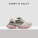 CHERY KALLY【周也同款】輕奢厚底老爹鞋女士2025最新款透氣臟臟鞋休閑鞋子女 粉紅色【周也/李雪琴同款】 36
