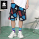 閃電潮牌（GENANX）五分褲男直筒松緊帶幾何格子印花夏季新款短褲 牛仔藍 M