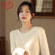 浪莎圓領(lǐng)打底衫女25秋冬新品加厚螺紋磨絨7A抑菌防螨長(cháng)袖修身內搭上衣