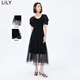 LILY秋新款女裝別致鏤空水滴領(lǐng)修身顯瘦垂墜感連衣裙小黑裙女 510黑 M