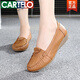 卡帝樂(lè)鱷魚(yú)（CARTELO）春秋真皮媽媽鞋舒適防滑女式單鞋女軟底豆豆鞋紅色中老年平底皮鞋 杏色 牛筋底  也叫黃色 36