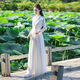 BMOI改良漢服春夏古風(fēng)漢元素白色雪紡飄逸仙氣長(cháng)裙氣質(zhì)連衣裙長(cháng)袖女裝 白色長(cháng)款 2XL 120-130