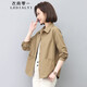 衣典零一（LEDIALYI）2025春秋季女裝新款休閑洋氣高級(jí)中年長(zhǎng)袖襯衫女短款襯衣外套上衣 卡其色 XL （推薦128-140斤）