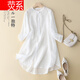 熒系高端苧麻刺繡立領(lǐng)襯衫女夏季寬松大號(hào)中長(zhǎng)款顯瘦百搭薄款中袖上衣 白色 L(建議110-125斤)