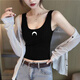 吊帶背心女吊帶背心女薄款外穿美背修生短款上衣黑色百搭打底衫潮 白色-字母1 M95-105斤 黑色-月亮 S95斤以?xún)? title=