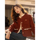 謎秀小香風(fēng)新春毛呢外套女2026秋冬新款韓版蕾絲拼接仿羊羔毛加厚大衣 波爾多紅 常規 M