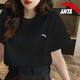 安踏（ANTA）短袖t恤女裝冬季彈力透氣半袖體恤男女同款速干健身衣休閑運動(dòng)服 -4基礎黑-男女同款 M /170