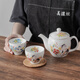 美濃燒日本進(jìn)口旅行茶具一壺二杯禮盒可愛(ài)花貓花茶茶具陶瓷涼水壺 和藍花貓一壺兩杯 3件