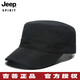 Jeep吉普帽子男士戶外平頂帽春秋夏季新品歐美簡約休閑帽男款鴨舌帽太陽帽四季款速干刺繡帽子 黑色