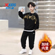 特步兒童冬裝男童運動(dòng)套裝加絨加厚2025新款6-12歲衛衣衛褲兩件套 黑黑67104020-1D 150 (2XL)