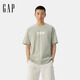 GAP男女裝2025夏季新款純棉泡泡膠印logo短袖T恤多色上衣729127 水綠色 S (165/88A) 亞洲尺碼