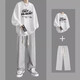 曙影（SHUYING）春秋季衛衣男休閑套裝男青年痞帥一套搭配衣服男裝學(xué)生ins兩件套 【2件裝】白色+灰褲 L （100斤-115斤）