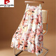皮爾卡丹（pierre cardin）氣質(zhì)碎花裙雪紡半身裙女中長(cháng)款夏季新款高腰印花百褶裙a字大擺裙 粉紅色 L