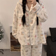 JIOESC睡衣女秋冬季珊瑚絨加厚長(cháng)袖甜美可愛(ài)學(xué)生可外穿寬松家居服兩件套 花邊小熊 XL 【建議120-140斤】