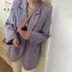 閃動(dòng)少女（SHANDONGSHAONV）紫色西裝外套女2021春秋新款雙排扣小個(gè)子氣質(zhì)顯瘦網(wǎng)紅炸街上衣潮 紫色 S