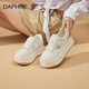 DAPHNE達(dá)芙妮真皮厚底小白鞋女2024春秋新款百搭增高運動休閑板鞋熊貓配色女鞋 米白 37