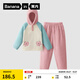 蕉內絨絨505H兒童睡衣男女童珊瑚絨連帽長(cháng)袖長(cháng)褲秋冬季加厚家居服套裝 粉綠拼色 160