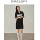 CIRCLOFY瑟夕鏤空短袖T恤裙女2025夏季新款撞色顯瘦氣質(zhì)連衣裙女裝休閑裙 黑色 S 100斤以下