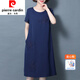 皮爾卡丹（pierre cardin）女裝中年連衣裙夏季薄款寬松遮肚洋氣高貴氣質(zhì)女士裙子優(yōu) 皮爾卡丹-藏藍色 皮爾卡丹-XXL